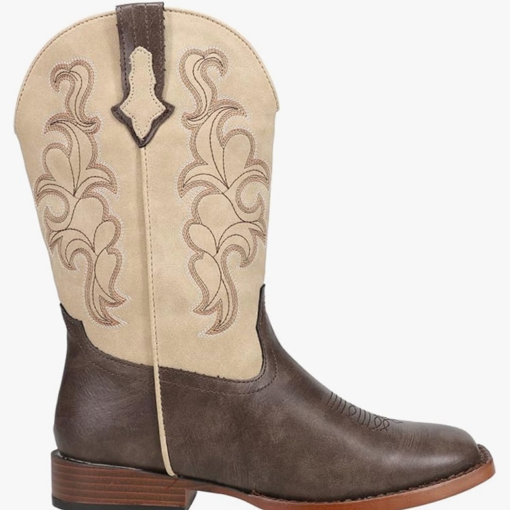 ROPER Kids Boys Blaze Tan Shaft Square Toe Casual Boots Mid Calf -Brown